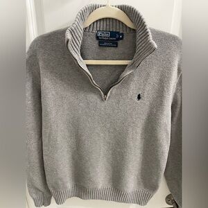 Ralph Lauren Gray Zip Up Sweater with Striped Collar